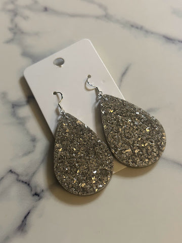 Large Teardrop Dangles - silver crushed glass